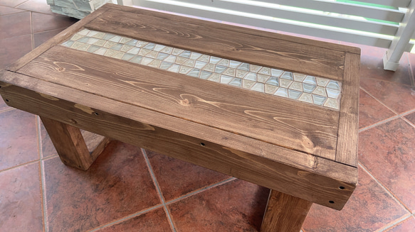 モザイクタイルローテーブル ナチュラルウッド ウォルナット塗装 ロー