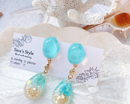 No.550-B 樹脂ポスト⭐レジンピアス⭐雪だるま(ブルー) No.550-B 樹脂