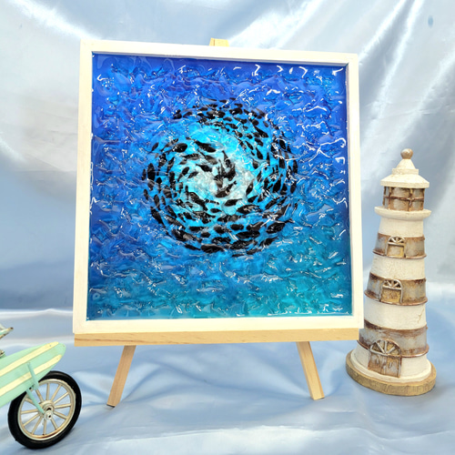 レジンアート 波紋アート オーシャン 海 魚の群れ 海アート 水面