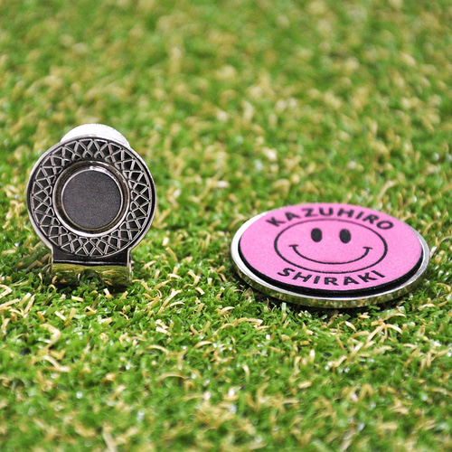 レザー メタル ゴルフマーカー 33mm 名入れ 刻印 6色展開 50デザイン