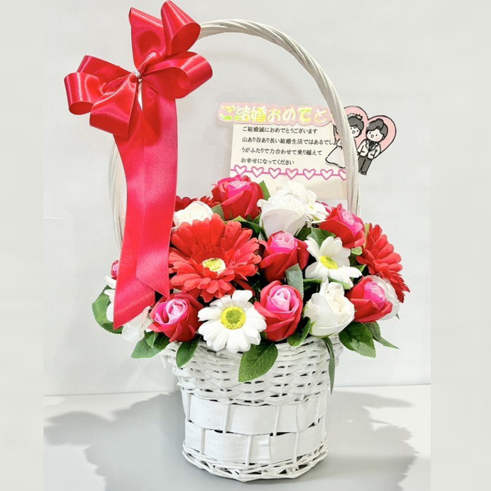 ソープフラワー 花かご ( 3０本タイプ)  フラワーバスケット 造花プレゼント 誕生日 お祝い