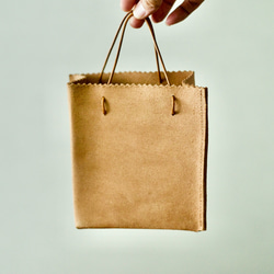 紙袋風スクエアトートバッグ 本革レザーきなりナチュラル イタリアン