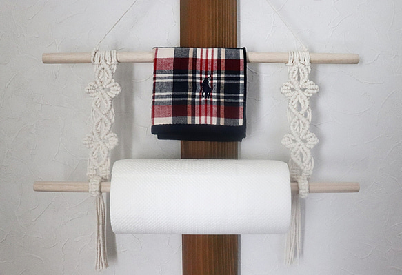オーダー製作8日♢マクラメキッチンペーパー/タオルホルダーA 壁掛け