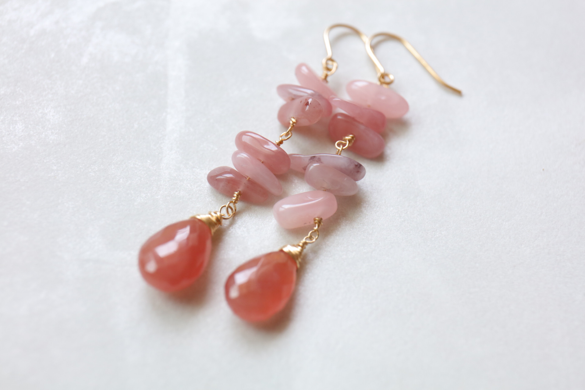 【14kgf】グァバクォーツとインカローズのロングピアス