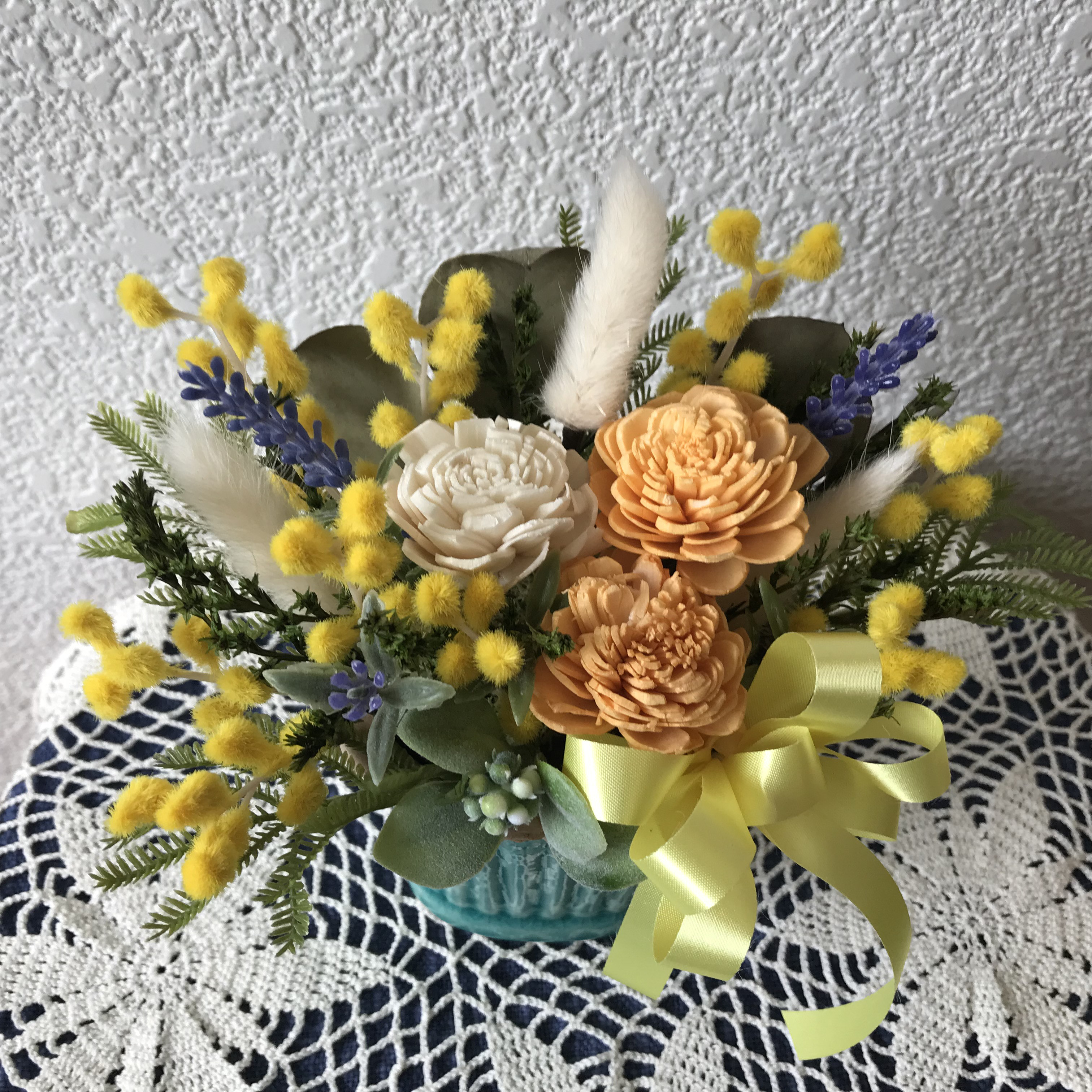 《 Creema 限定》ラベンダーとソラフラワーのグリーンリース＆ミモザとソラローズのアレンジの2セット（1組）