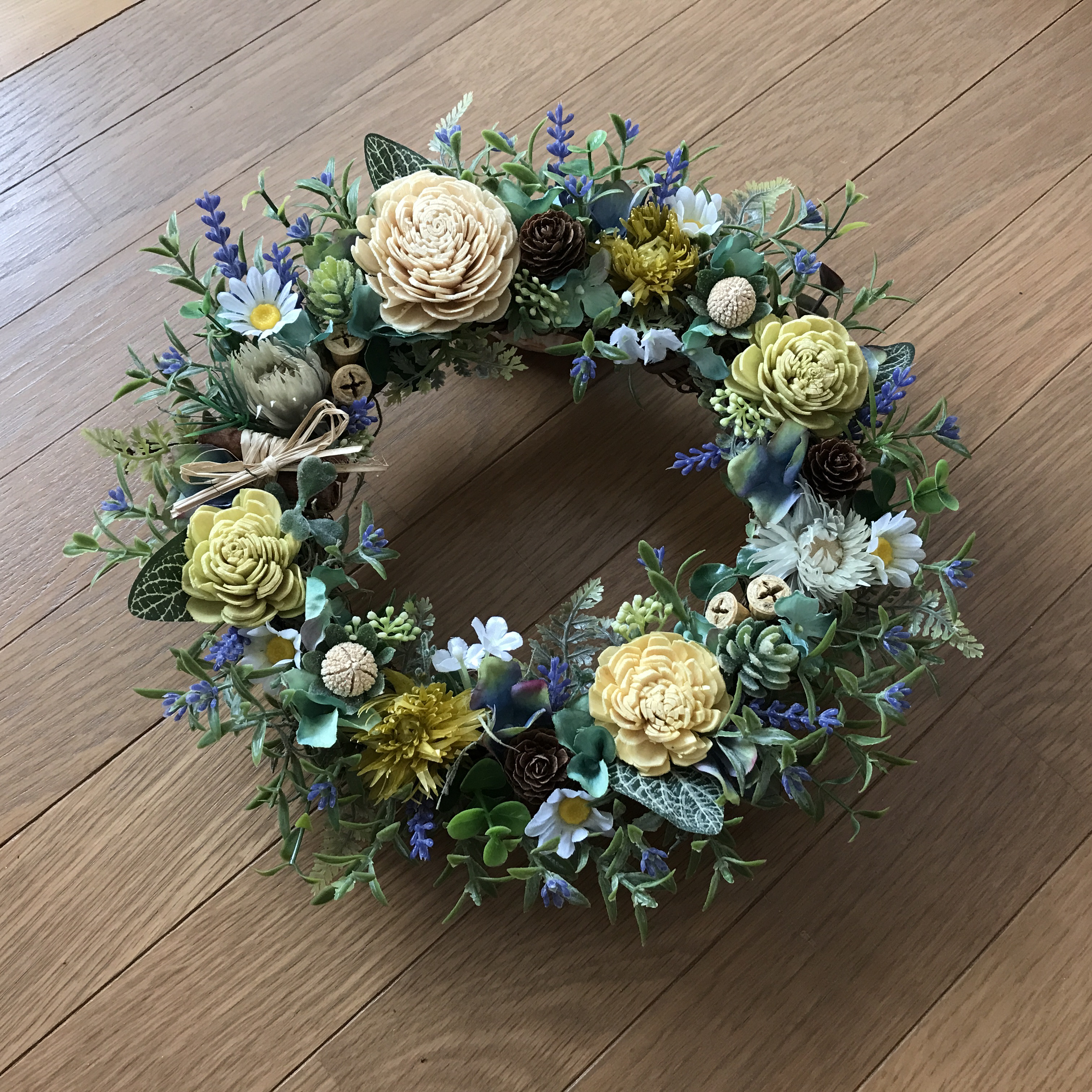 《 Creema 限定》ラベンダーとソラフラワーのグリーンリース＆ミモザとソラローズのアレンジの2セット（1組）