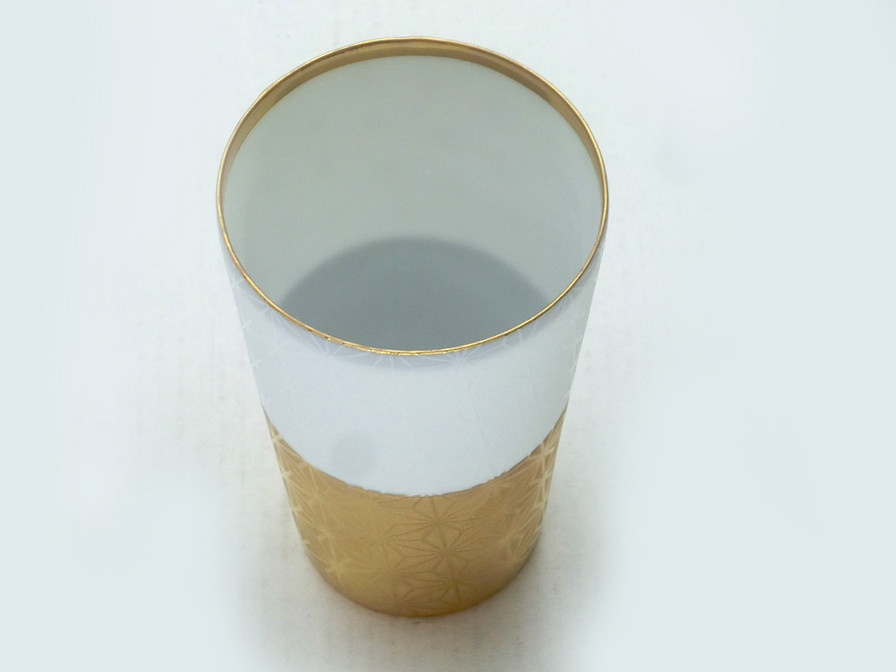US-1015A　うすづくり　冷酒盃ペア　麻の葉【日本製　美濃焼】（日本酒　酒器　ぐい飲み　盃　金銀色）