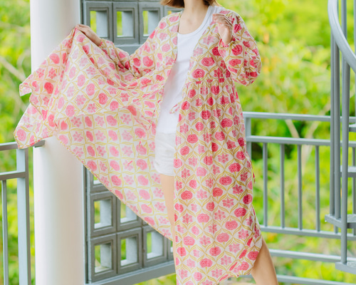 ハンドブロックプリント インド 授乳服 カシュクールワンピース