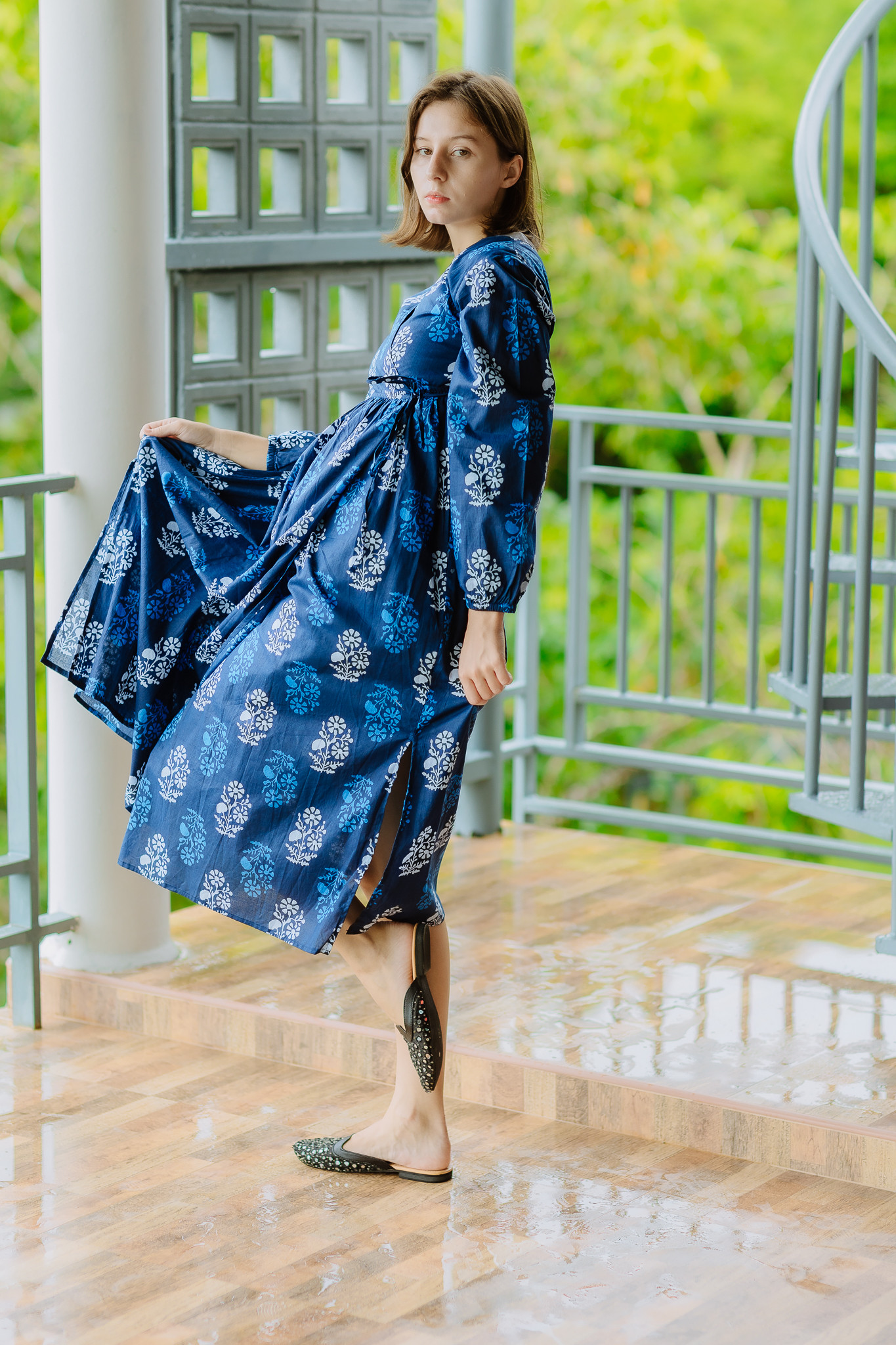 インド綿（スクリーンプリント）カシュクールワンピース（羽織）