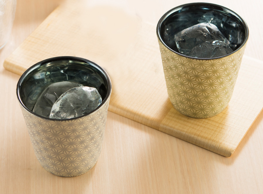 RIN-6006BT　凛 -rin- ペアロックカップ【日本製　美濃焼】（陶器　磁器　麻の葉柄　ギフト　ロックグラス）