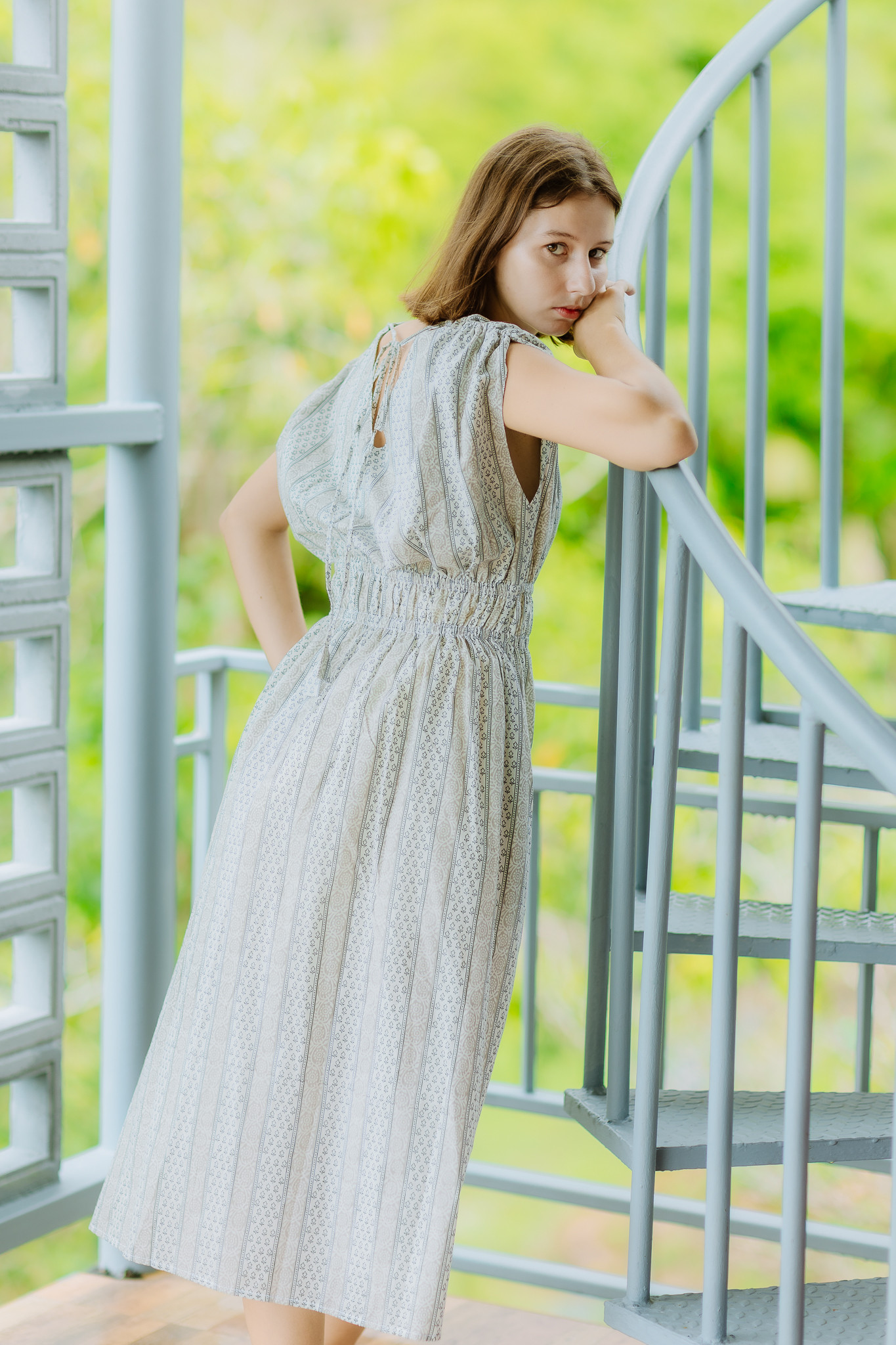 【美品】Fabindia ファブインディア　スリットワンピース　ブロックプリント 美品】Fabindia ファブインディア スリットワンピース ブロック