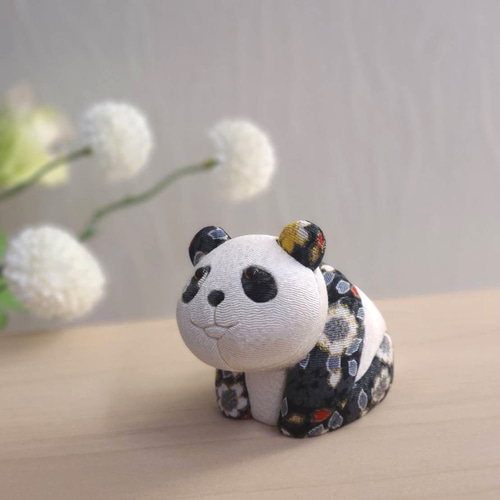 江戸木目込 しあわせパンダ（仔） 漆黒 柿沼東光作 その他置物