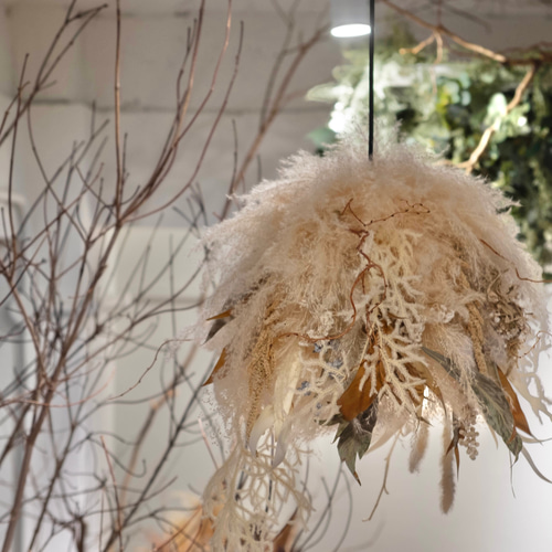 再販×3 パンパスグラスを使ったドライフラワーのペンダントライト/LED