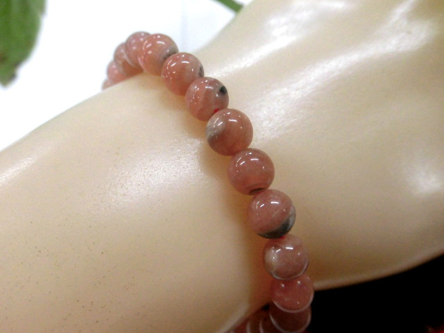 天然石 インカローズ6.3mm～6.7mm玉ブレスレット 内周16.5cm　　240101671
