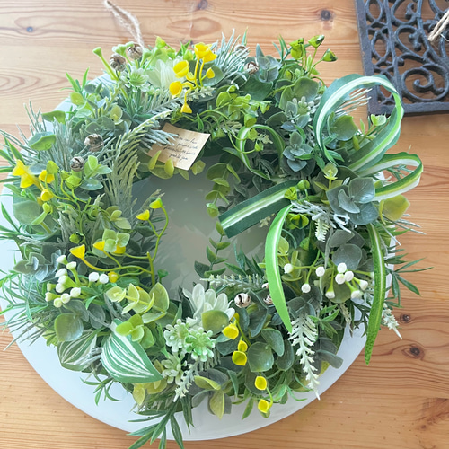 ボタニカル/ナチュラルグリーンの爽やかリース ハンドメイドドアリース  