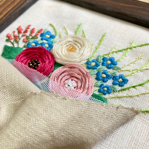 frame] ブーケの刺繡額 「Merci」刺繍枠 壁掛け ファブリックパネル