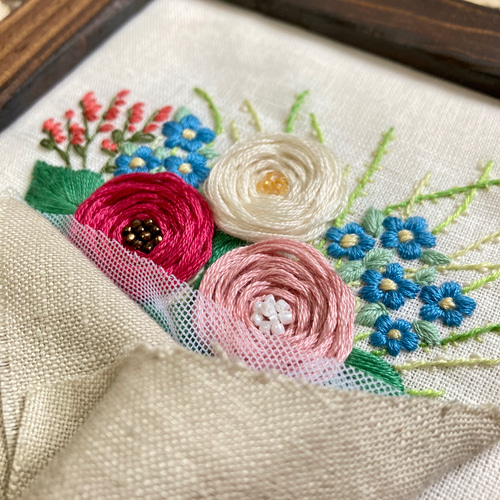 frame] ブーケの刺繡額 「Merci」刺繍枠 壁掛け ファブリックパネル