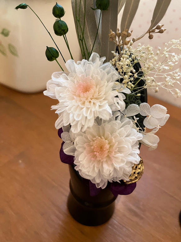 プリザーブドフラワー　仏花　お盆お供え花　イエロー系　花器付き　お仏壇花 プリザーブドフラワー 仏花 お盆お供え花 イエロー系 花器付き