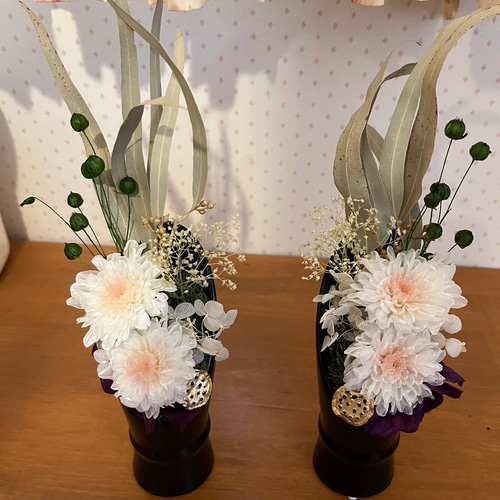 プリザーブドフラワー仏花　一対　お盆お供え花　お仏壇用　花器付き 楽天市場】【プリザーブドフラワー仏花一対 】 お供え花 お彼岸