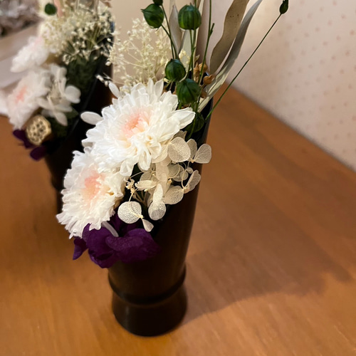 ❀専用　プリザーブドフラワー　お供え花　仏花　ことね菊　対　二基　ベルカップ ❀専用 プリザーブドフラワー お供え花 仏花 ことね菊 対 二基