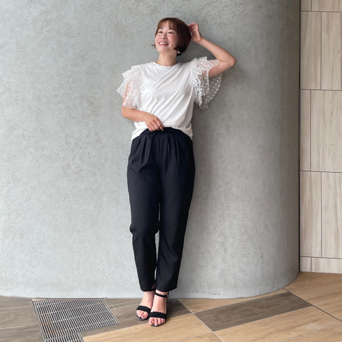 涼さら【ゆったり着痩せ】360℃大人可愛い♡ドットチュール袖 涼さら【ゆったり着痩せ】360℃大人可愛い♡ドットチュール袖