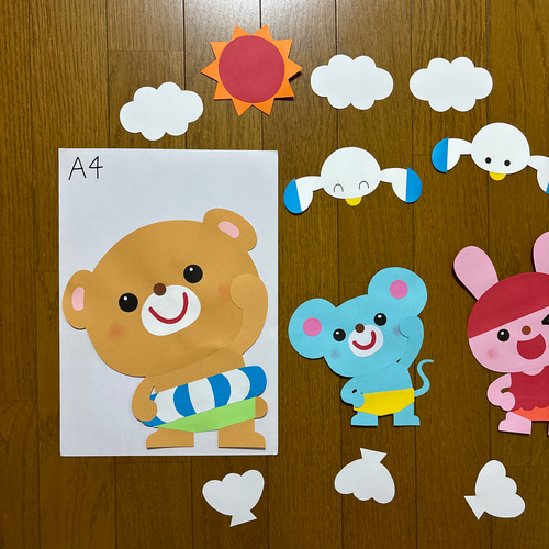 壁面飾り【準備体操】夏 7月8月 海 プール 砂浜 保育教材 切り絵 壁面