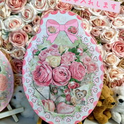 トールペイント&デコパージュ薔薇と犬(ヨークシャーテリア)壁掛け 文字