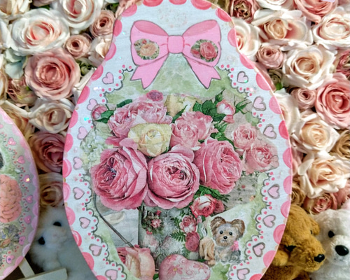 トールペイント 壁掛け トールペイント&デコパージュ薔薇と犬(ヨークシャーテリア)壁掛け 文字