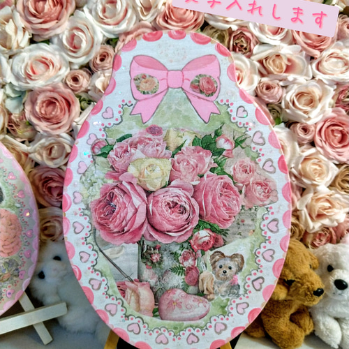 猫薔薇スィーツ壁掛けデコパージュ