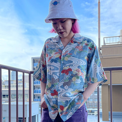 新品　着物リメイクアロハシャツ　正絹　和柄 　メンズL 着物リメイクアロハシャツ Leaves Men's L - 着物アロハ