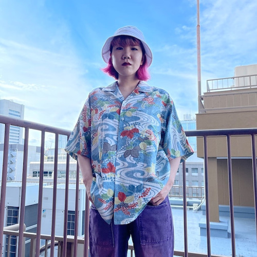 Mサイズ、着物リメイク、アロハシャツ、1点物作品！ 着物リメイク 1点もの【正絹ヴィンテージ着物】アロハシャツ