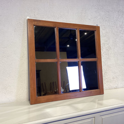 訳ありな逸品】アンティーク調 木製窓枠 鏡 壁掛けミラー ナチュラル 6