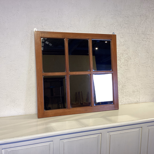 訳ありな逸品】アンティーク調 木製窓枠 鏡 壁掛けミラー ナチュラル 6