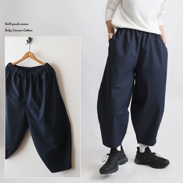 再入荷　最終ＳＡＬＥ　８５ｃm　バルーン　ボール　パンツ　幅広　上質ベビーキャンバスコットン　ネイビー紺T73B