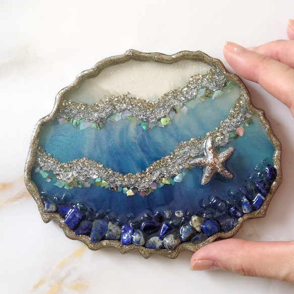 リングピロー［送料無料］海、夏、ハワイ好きさんのインテリア。ラピスラズリ　アクセサリートレイ　レジン アート ラピスラズリ 水晶