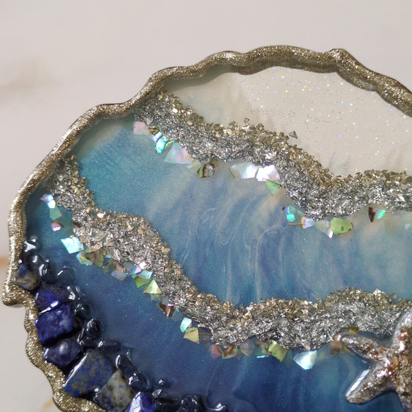 リングピロー［送料無料］海、夏、ハワイ好きさんのインテリア。ラピスラズリ　アクセサリートレイ　レジン アート ラピスラズリ 水晶