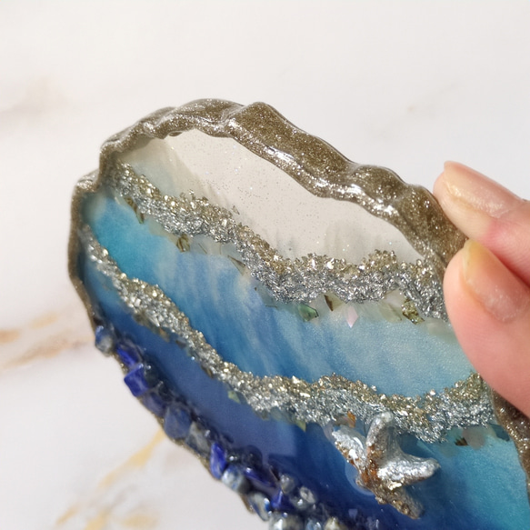 リングピロー［送料無料］海、夏、ハワイ好きさんのインテリア。ラピスラズリ　アクセサリートレイ　レジン アート ラピスラズリ 水晶