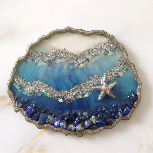 リングピロー［送料無料］海、夏、ハワイ好きさんのインテリア。ラピスラズリ　アクセサリートレイ　レジン アート ラピスラズリ 水晶