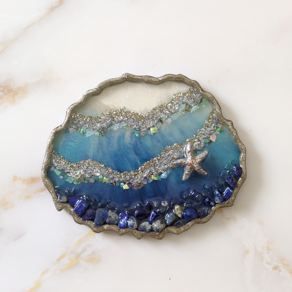 リングピロー［送料無料］海、夏、ハワイ好きさんのインテリア。ラピスラズリ　アクセサリートレイ　レジン アート ラピスラズリ 水晶
