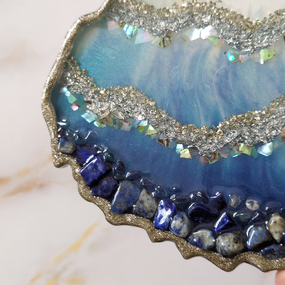 リングピロー［送料無料］海、夏、ハワイ好きさんのインテリア。ラピスラズリ　アクセサリートレイ　レジン アート ラピスラズリ 水晶