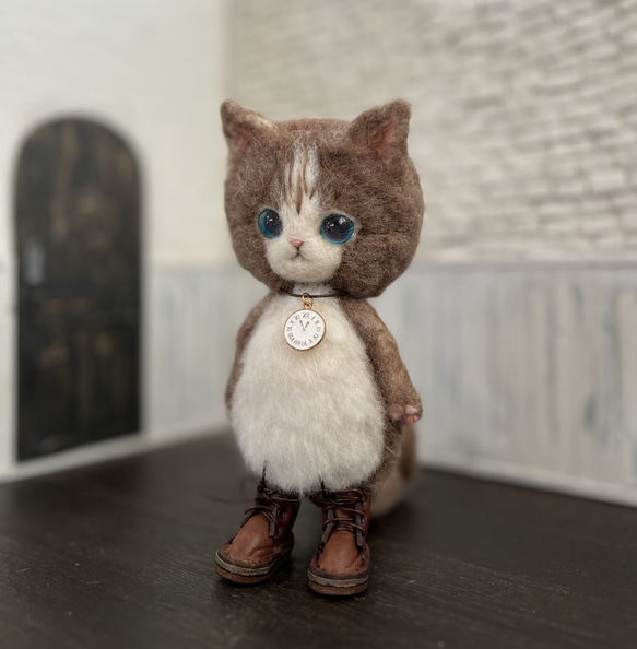 うさ耳帽子のごーぐるにゃんこ ぬいぐるみ　羊毛フェルト 11枚目の画像