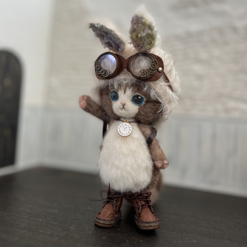 タレミミにゃんこ ぬいぐるみ ハンドメイド ねこ 海外作家様 部屋飾り 着せ替えねこちゃん 黒猫 ぬいぐるみ 海外作家様 ハンドメイド
