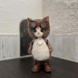 うさ耳帽子のごーぐるにゃんこ ぬいぐるみ　羊毛フェルト 8枚目の画像