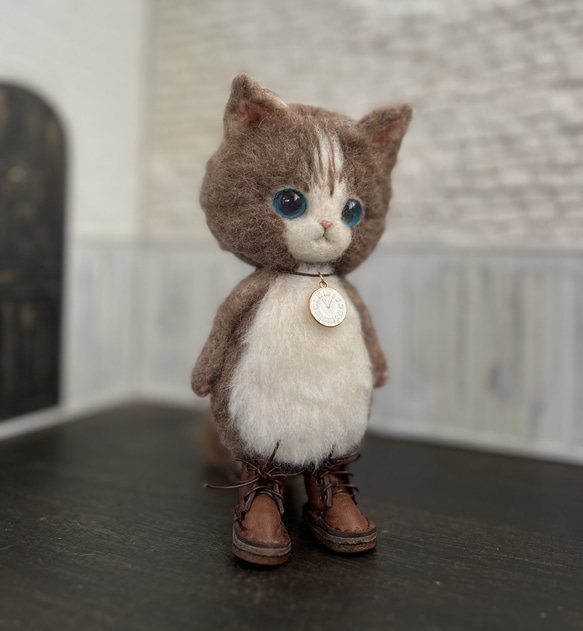 うさ耳帽子のごーぐるにゃんこ ぬいぐるみ　羊毛フェルト 10枚目の画像