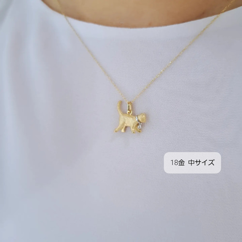 K18 子猫のペンダントトップ 中】 18金猫ネックレス プラチナ鈴 K18 子猫のペンダントトップ 中】 18金猫ネックレス プラチナ鈴