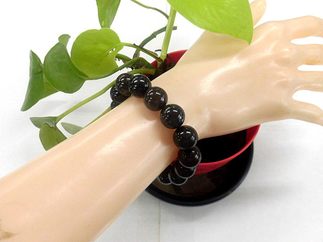 天然石 スギライト13.4～13.8mm玉ブレスレット 内周：約18.3cm　　240101675