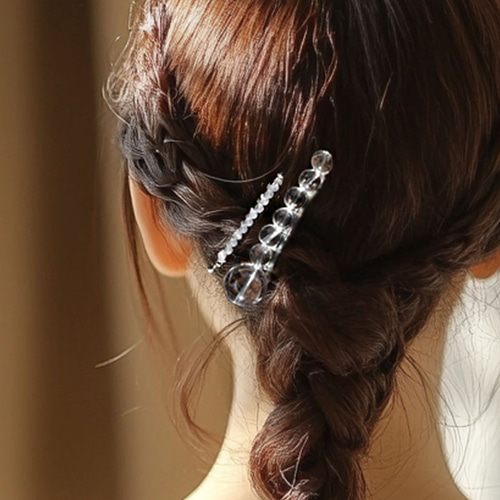 天然水晶ヘアアクセサリー2点セットd クリスタル クォーツ バレッタ 