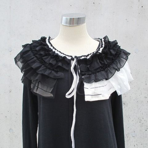 つけ襟 付け衿 華やかチュールレースフリル白黒モノトーン ベストや