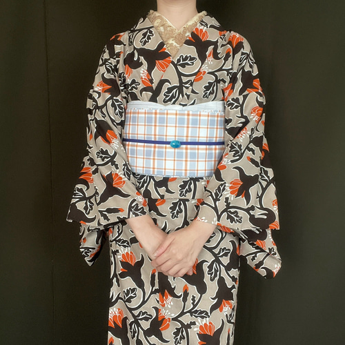 エキゾチックな花柄綿麻浴衣 着物 花鹿 kajika 通販 18004912