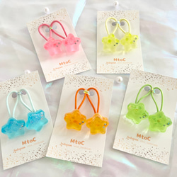 レジンヘアゴム　ヘキサゴン　ミントグリーン　　ホワイト　キラキラ　ホロ レジン キラキラお星様ヘアゴム ベビー 】子供 ヘアアクセサリー 夏 星